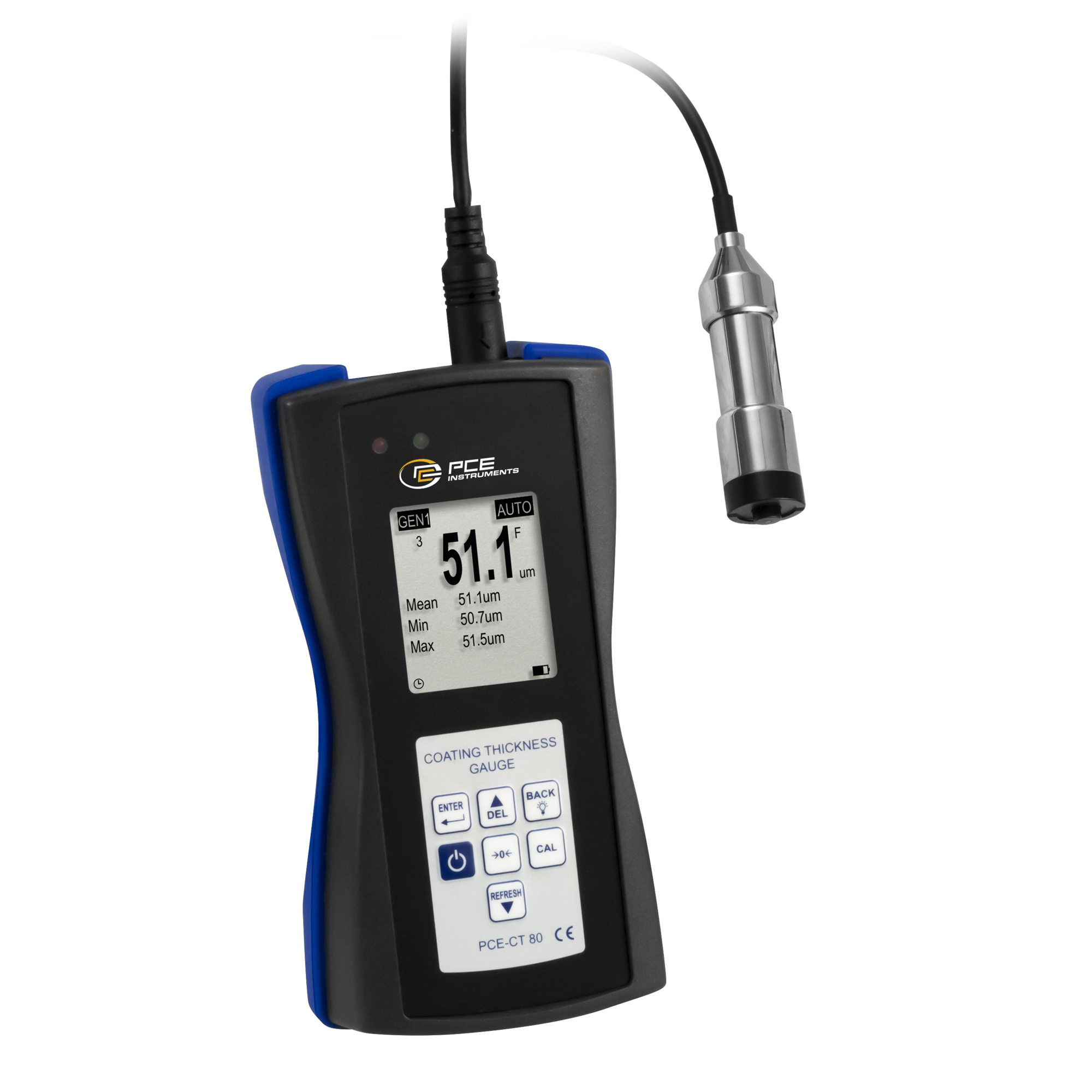 PCE Coating Thickness Meter — Non-Destructive, Measures on Steel and Non-Ferrous Metals, Model# PCE-CT 80-F5N3